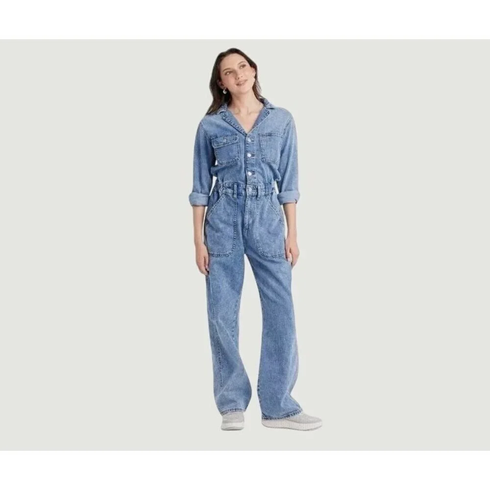 NEW Women's 12 Long Sleeve Utility Baggy Denim Jumpsuit Universal Thread J914